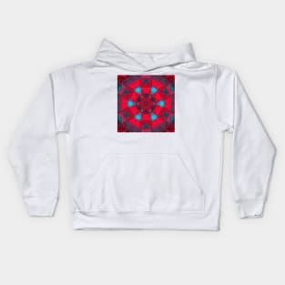 Mosaic Kaleidoscope Flower Red and Blue Kids Hoodie